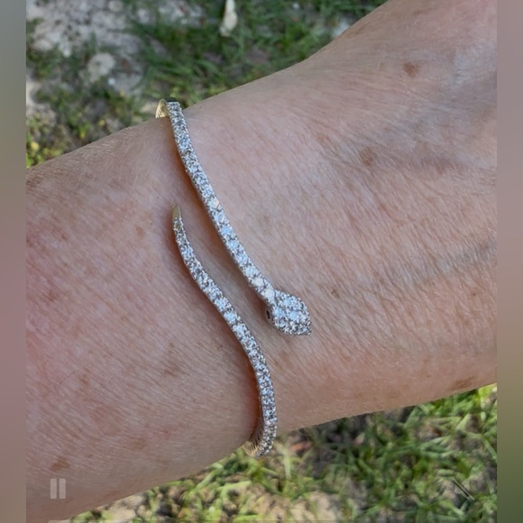 Jewelry - New White Gold Natural Diamond Snake Bracelet Bangle 14k
